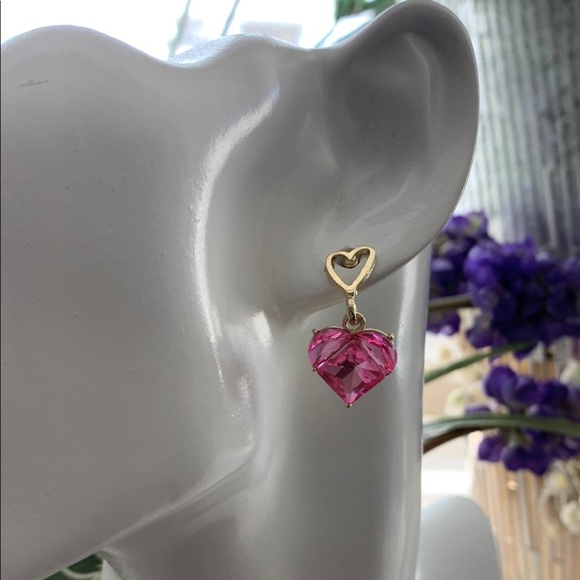 14k Gold Plated Heart Earrings with Pink Gemstone - Picture 1 of 5